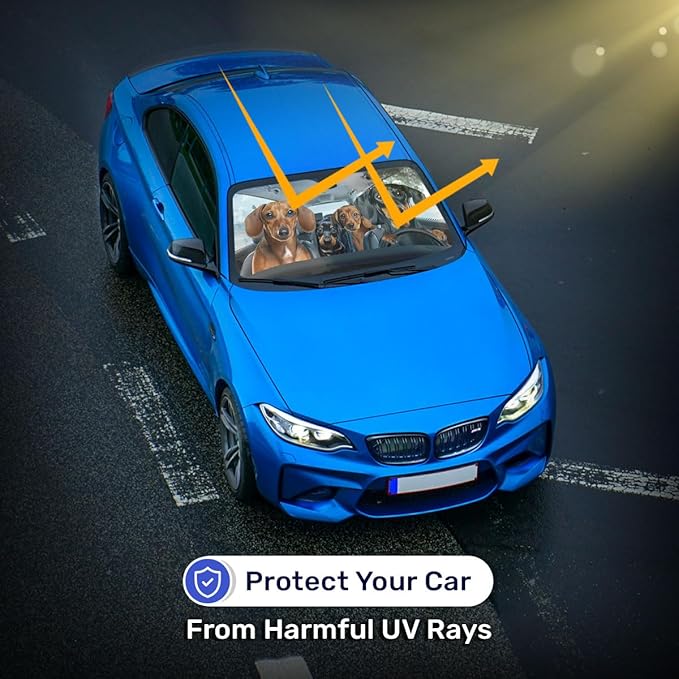 GENANY Cute Dachshund Dog Family Funny Windshield Sun Shade for SUV Truck (55x30 Inches), Windshield Sun Shade, Protector Blocks UV, Car Decor