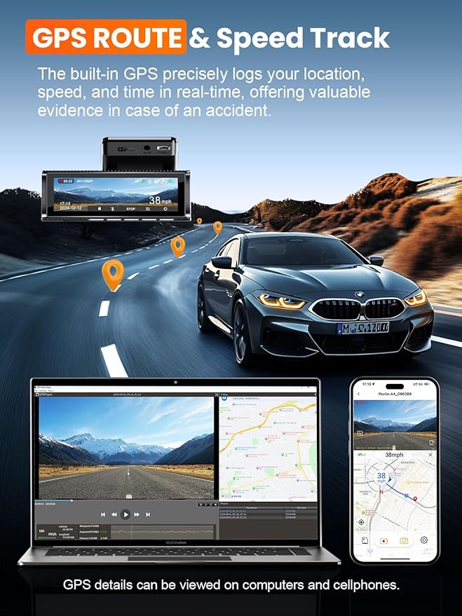Affver 4K Dash Cam Front and Rear, Built-in 5G WiFi GPS, 64GB Card Included, 3.59'' IPS Screen Dash Camera for Cars, Dual Dashcam with G-Sensor, Loop Recording, WDR, Night Vision, 24H Parking Monitor