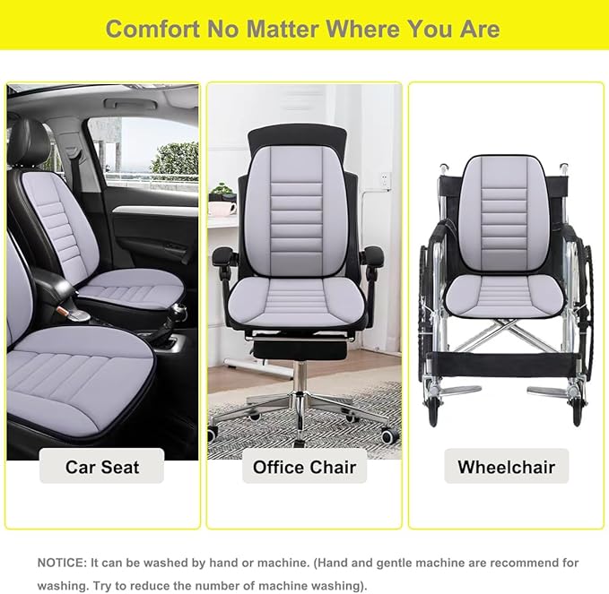 Generic Car Seat Cushion with Lumber Support Pillow- Used Memory Foam Design to Relief Pain and Enhanced Comfort for Automotive Seat Driver, Ergonomic Lumbar Comfort for Long Sitting, Light Grey