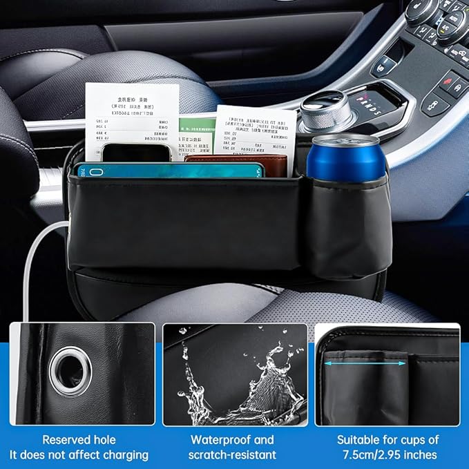 Car Seat Gap Filler Organizer, 2 Pack Multifunctional Car Seat Organizer with Car Seat Hooks, Universal Car Seat Storage Box for Phone, Glasses