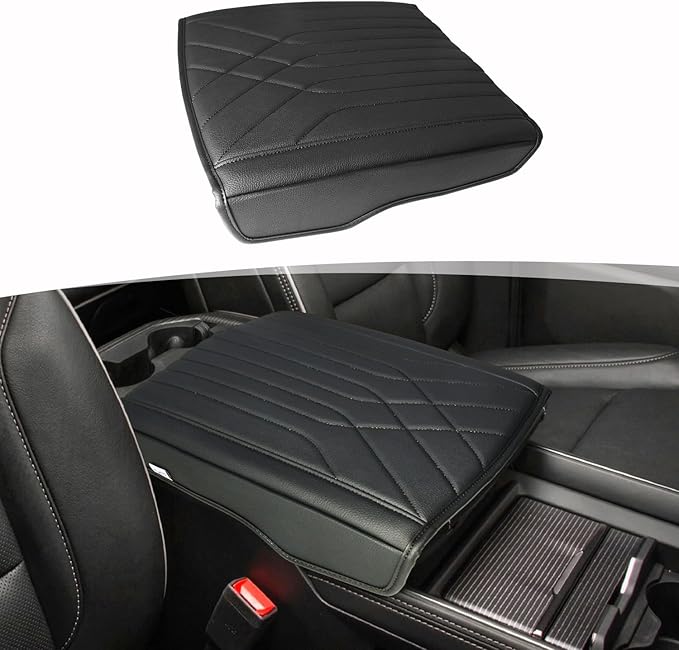 Center Console Armrest Cover Compatible with 5th Gen 2019-2026 Dodge RAM 1500 2500 3500 Accessories, Vinyl Leather Middle Console Pad Cushion Pad, Anti-Scratch, Black(Fits Bucket Seat Only)