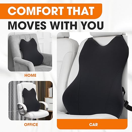 Cheer Collection Lumbar Support Pillow for Car Seat, Memory Foam Lower Back Cushion with Adjustable Straps, Ergonomic Design, Washable Cover