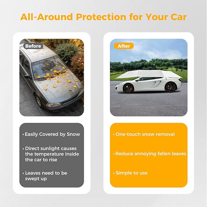 Semi-Automatic Car Tent, 3.78×7.2FT Portable Cars Umbrella Vehicles Tent Blocking UV Rays Car Roof Cover Cars Awning with Carrying Bag Sun Shades for Vehicles Roof Protection (Silver Gray)