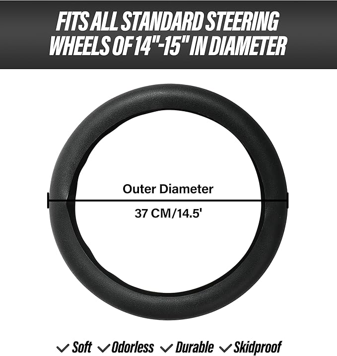 ESEWALAS Car Silicone Steering Wheel Cover,Soft Odorless Silicone Leather Texture Steering Cover,Universal 13-15inch Car Steering Wheel Protector (Black)