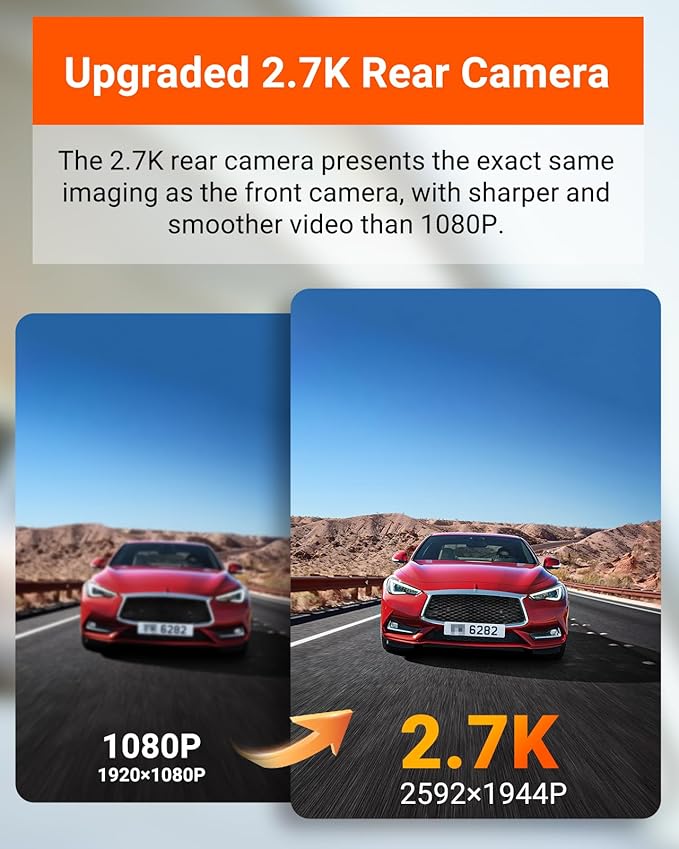 Vantrue E2 Dash Cam Front and Rear, 2.7K Upgrade Rear Cam, Dual STARVIS, 2.7K + 2.7K Dash Camera for Cars, Voice Control, WiFi, GPS, Night Vision, 24H Parking Mode, G-Sensor, 2.45" IPS, Support 512GB
