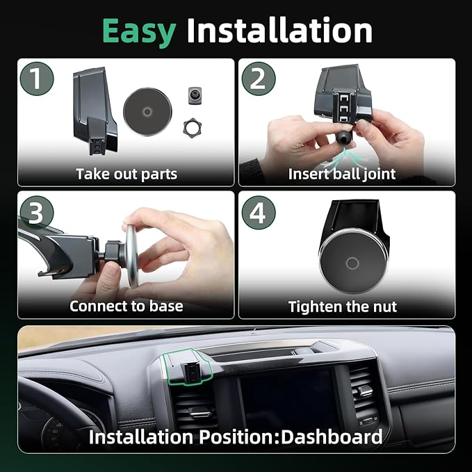 Phone Mount for Dodge Ram 1500/2500/3500 (2019-2024, 5" & 8.4"), 15W Wireless Charger, Magnetic Phone Holder, Dashboard Car Holder,360°,Hands-Free, 2022 Truck Driver Essentials(Not for Column Shifter)