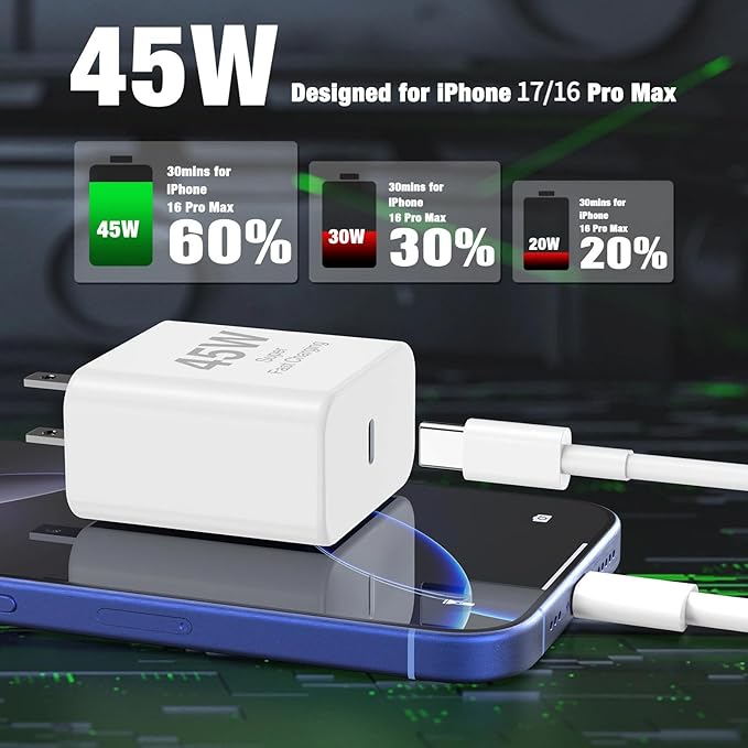 45W iPhone 17 16 Pro Max Charger Fast Charging,3Pack USB C Fast Charger Block with Long 10/10/6FT C to C Cable for Apple 17 Pro Max/16 Pro/15/iPad 13th,PD Quick Adapter 3.2 for iPhone 17-Purple