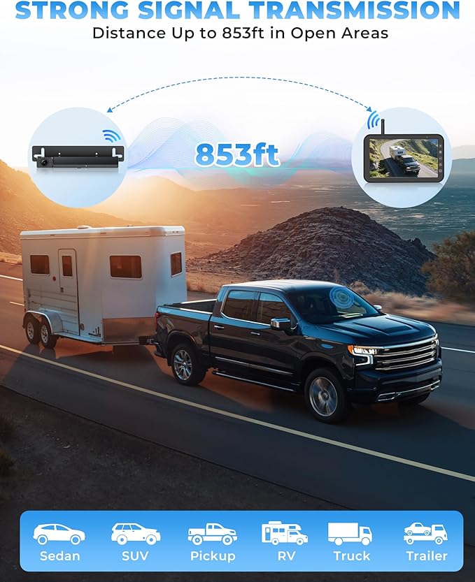 Solar Wireless Backup Camera, 5" 1080P DVR Monitor, 2-Min No-Wiring Installation Back Up Camera, 4800mAh Battery, Stable Signal, IP69K Waterproof Reverse Camera for Car, SUV, Pickup, Truck, Trailer