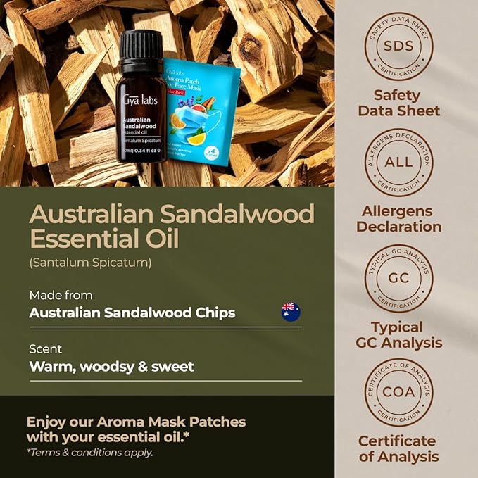 100% Pure Australian Sandalwood Essential Oil - 0.34 Fl Oz - Australian Sandalwood Oil for Hair, Skin, Diffuser, Aromatherapy & DIY Candle Making Scent