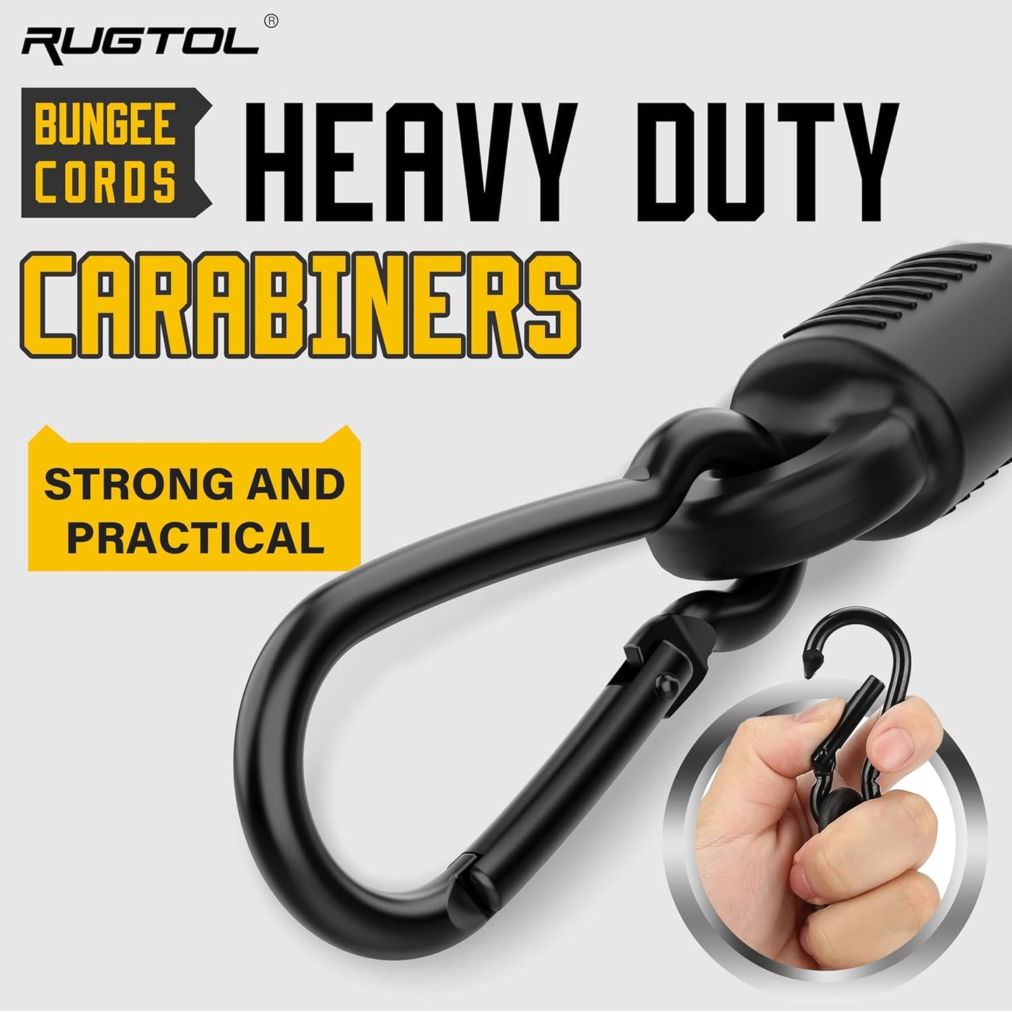 Adjustable Bungee Cords with Hooks, 6 Pack Heavy Duty Outdoor Carabiner Bungee Cord, Black Super Elastic Bungee Straps Easily Adjust from 7" to 80", Great for Cargo, Camping, Bike Racks, Tents