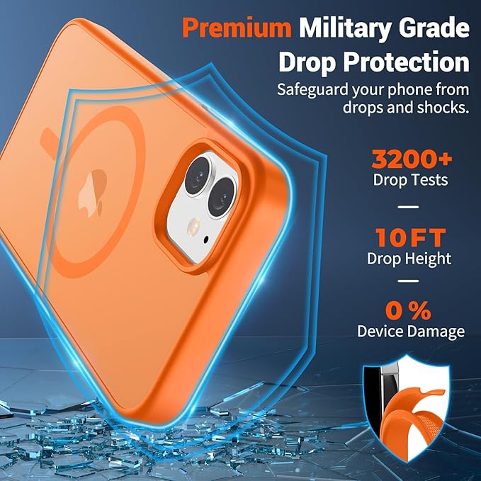 SUPFINE Magnetic for iPhone 12 Case/iPhone 12 Pro Case with Screen Protector (Compatible with MagSafe)(Military Grade Drop Protection) Translucent Matte Shockproof Phone Cover,Starry Orange