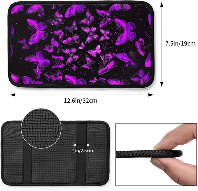 Cars Center Console Cover Butterfly Armrest Covers Console Pad Butterflies Arm Rest Seat Box Covers Protector Purple Car Decor Accessories