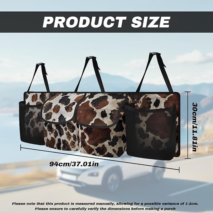 Cow Car Trunk Organizer and Storage, Backseat Hanging Organizer for SUV, Truck, MPV, Waterproof, Collapsible Cargo Storage Bag with 4 Pockets