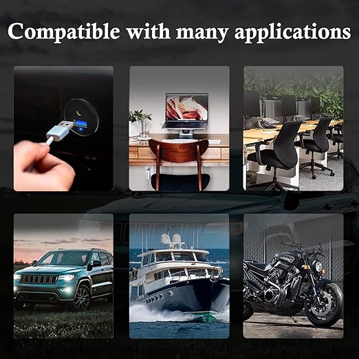 BATIGE Alloy USB 3.0 AUX DC3.5mm Port Car Mount Flush Cable for Car Boat Motorcycle Dash Panel with LED Indicator - 3ft