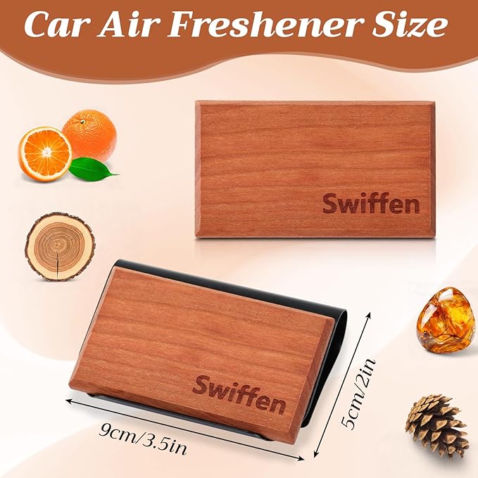 4 Pcs 4 Scents Car Wood Air Freshener Set Wood Fragrance Automotive Odor Eliminator for Visor Clip Vehicle Scent Diffuser with Amber Pine Tectona Grandis Grove Scent Refill, Clip Included