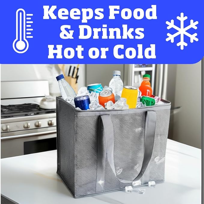 DURASACK Large Insulated Food Delivery Bag – 16"x9"x13" Reusable Thermal Tote for Hot & Cold Transport – Lightweight Grocery, Lunch, and Takeout Carrier – Water-Resistant, Foldable