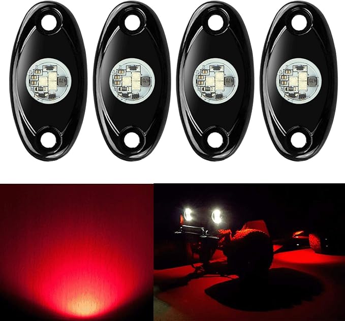 4 Pods LED Rock Lights, Ampper Waterproof LED Neon Underglow Light for Car Truck ATV UTV SUV Offroad Boat Underbody Glow Trail Rig Lamp (Red)