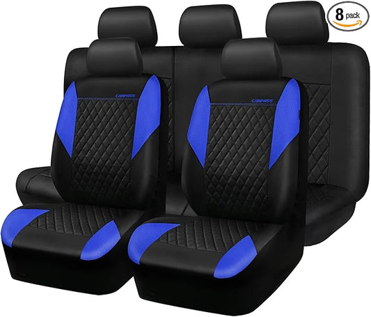 CAR PASS Leather Seat Covers-Universal Quilting Car Seat Cover with 5mm Composite Sponge Inside,Airbag Compatible,Front and Rear Seat Covers for Most Sedan,SUV,Van,Truck(Full Set,Blue)