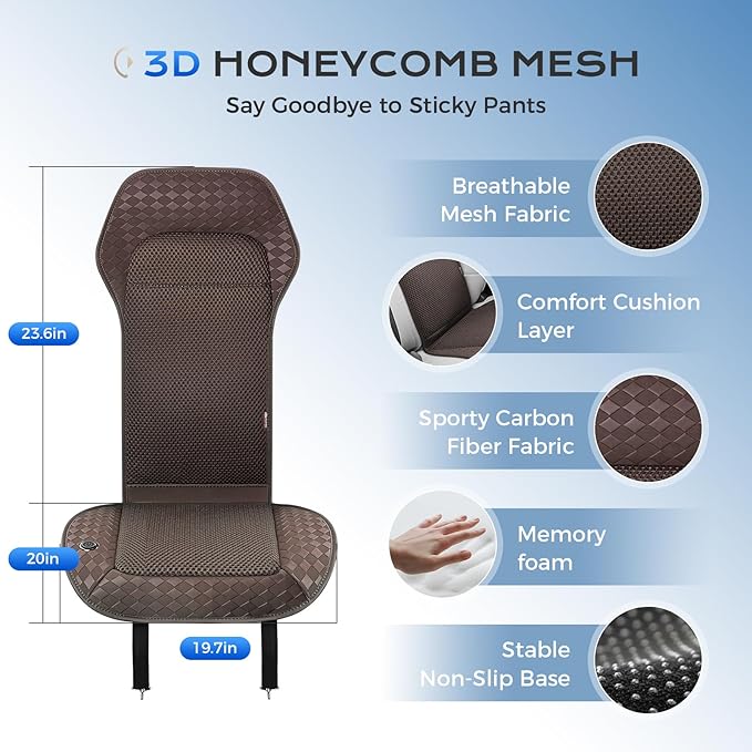 Coverado Summer Cooling Car Seat Cushion, 12V-24V Dual Blowing & Suction Ventilated Pad with 8 Turbo Fans, 3-Speed Adjustable Universal Fit for Hot Weather Car, SUV, Truck & Van-Brown