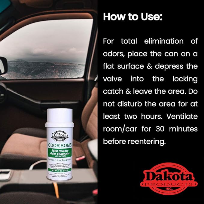 Dakota Odor Bomb Car Odor Eliminator, 5 Ounces, Eliminates Odors Better Than Car Fresheners, Leaves Refreshing Car Scent