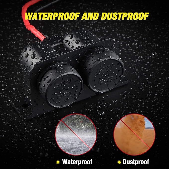 Nilight Dual Cigarette Lighter Socket 12V Lighter Power Outlet 2 Cigarette Lighter Double Plug Splitter Waterproof for GPS Dash Cam Car Marine Truck ATV RV