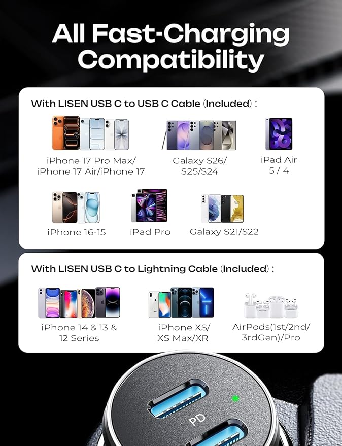 AINOPE 67.5W Super Mini Cigarette Lighter Adapter Car Charger USB C Fast Charging, All Metal PD&QC Type C Car Charger Adapter Outlet Plug Socket for iPhone 17 16 Pro Max 15 14,Samsung S26 S25 Mother's