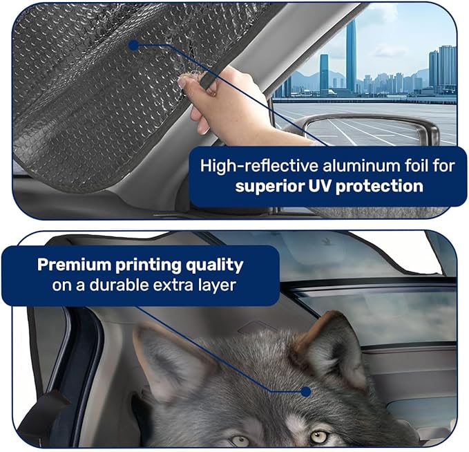 GENANY Wolf Couple Funny Windshield Sun Shade for Car SUV Truck (55x30 Inches), Sun Shade Windshield, Shades for Front Windows, Protector Blocks UV, Spring Car Decor