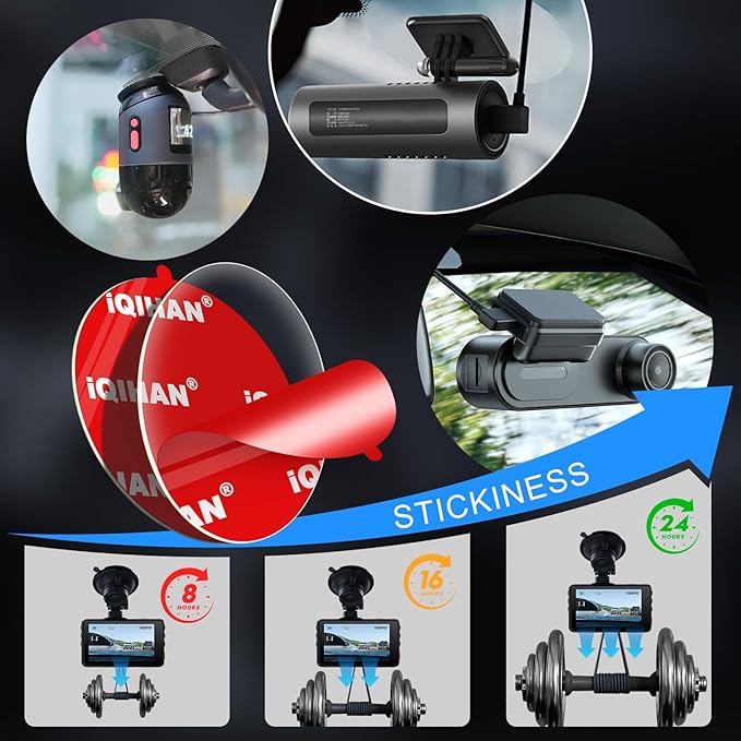 Adhesive Sticky Pads for Dash Cam Mount, 4Pcs Double-Sided Dashcam Mounting Tape, Heat-Resistant Heavy Duty Transparent Sticker Tape Replacement for Car Camera GPS Windshield Windscreen Dashboard
