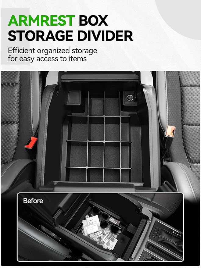 ELECFRESH 2PCS Center Console Organizer for 2023 2022 2021 Ford F150 Accessories, Armrest Storage Box and 16-Compartments Divider for Ford F150 (Not fit for 2024-2026)