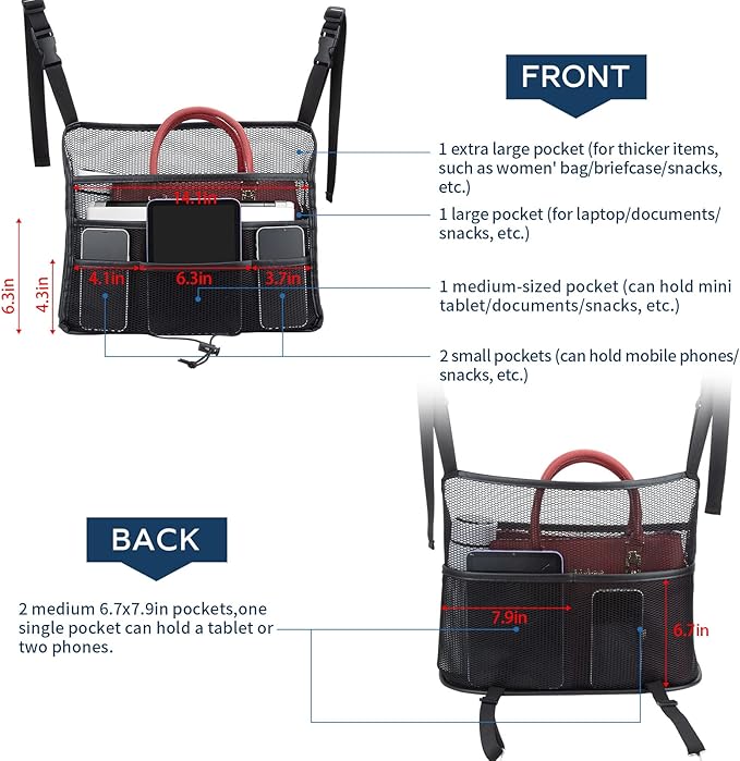 Eing Car Seat Back Organizer - Large Capacity Storage for Purses, Handbags & Kids' Items - Black