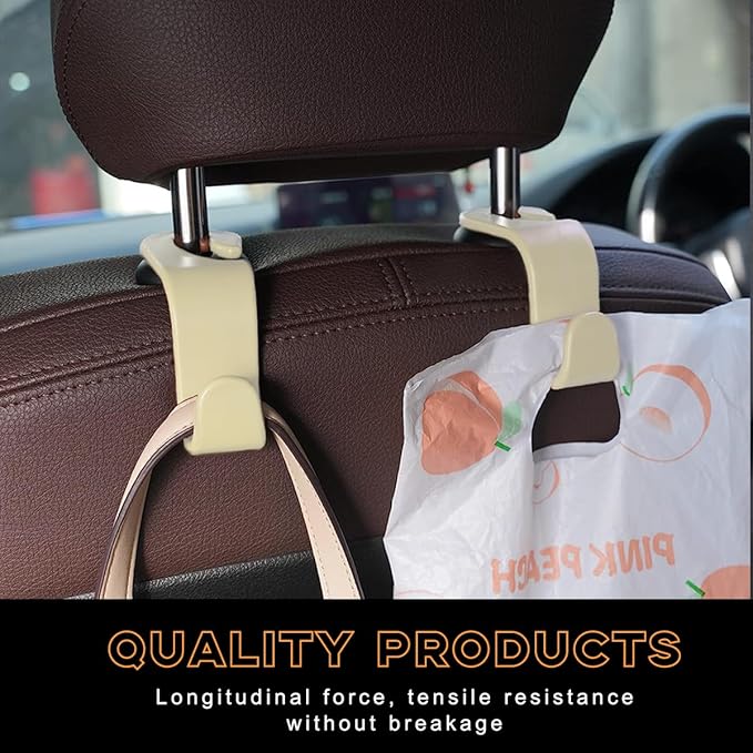 4PCS Car Seat Headrest Hook, Auto Back Seat Hanging Storage Organizer, Vehicle Seatback Hanger Holder for Purse Handbag Coat Umbrella, Universal Interior Car Accessories (Beige)