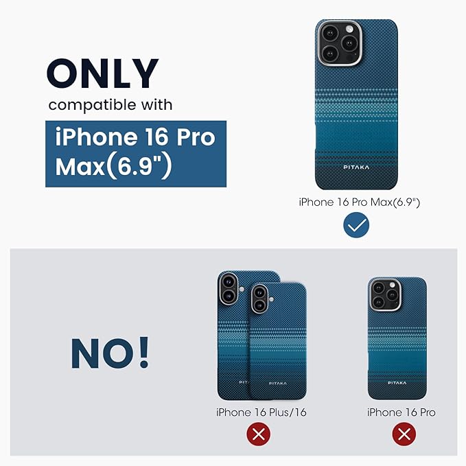 pitaka for iPhone 16 Pro Max Case Compatible with MagSafe, Thin & Light Case iPhone 16 Pro Max with a Caseless Feel, 1500D Aramid Fiber Woven [Tactile Woven-Moonrise]