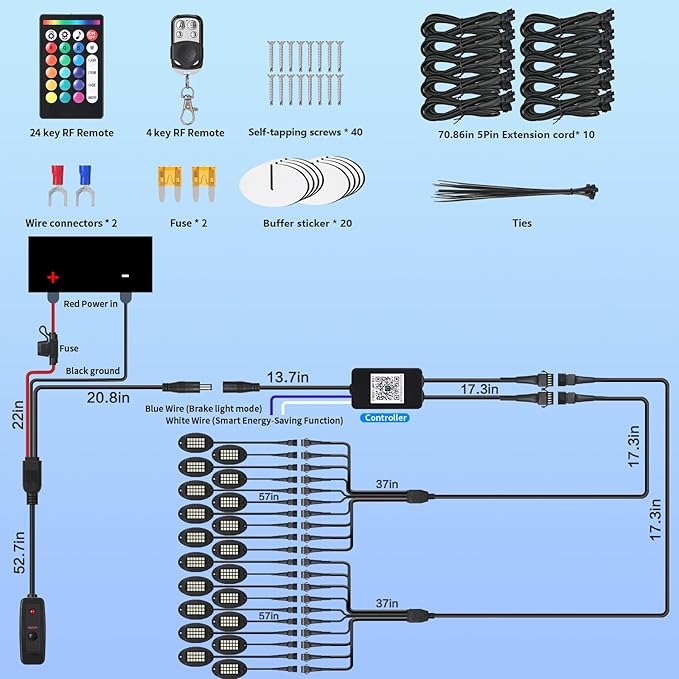 20Pods Heavy Duty Aluminum RGBW LED Rock Lights Kit for Trucks Pickup Dually Truck Off-Road, APP/RF Remote, Plug and Play&Pre Wired, IP67 Waterproof Multicolor Dual Zone 12V Underglow Accent Lights