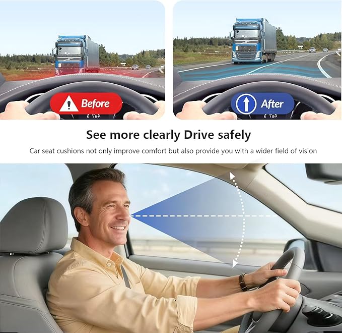 Adult Booster Car Seat Cushion, Office Chair Cushion,Truck Seat Cushion, Memory Foam Seat Cushion Increase Height by 3.94 Inch, Car Cushions for Driving Long Sciatica Tailbone Pain Relief