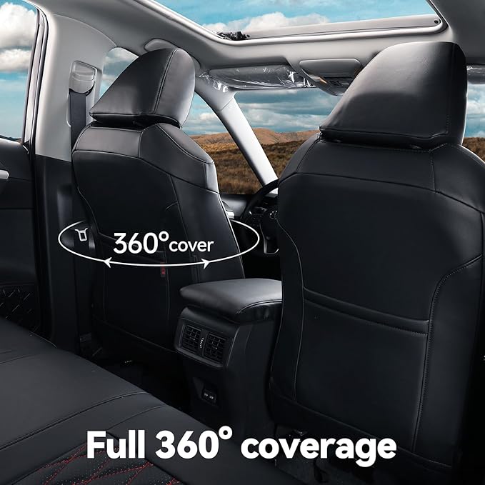 coverdream RAV4 PHEV Leather Seat Covers Full Set for 2019-2025 Toyota RAV4 Hybrid XSE,Hybrid SE,Prime SE/XSE,Fully Covered,Luxury Waterproof Car Seat Protector (Black & Diamond)