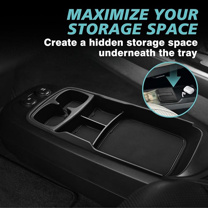 BestEvMod Lower Center Console Organizer Tray Compatible with Kia EV6 2022-2026 Interior Accessories Storage Box ABS Material with PVC Trim Accessories (Lower Organizer-V2)