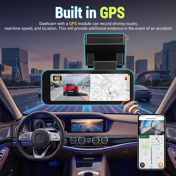 4K Dash Cam Front and Rear, NHOPEEW 3.16" Screen Dual Dash Camera for Cars with WiFi & GPS, Night Vision, 170°Wide Angle Car Dashboard Cam, G-Sensor, Loop Recording, 64GB Card Included