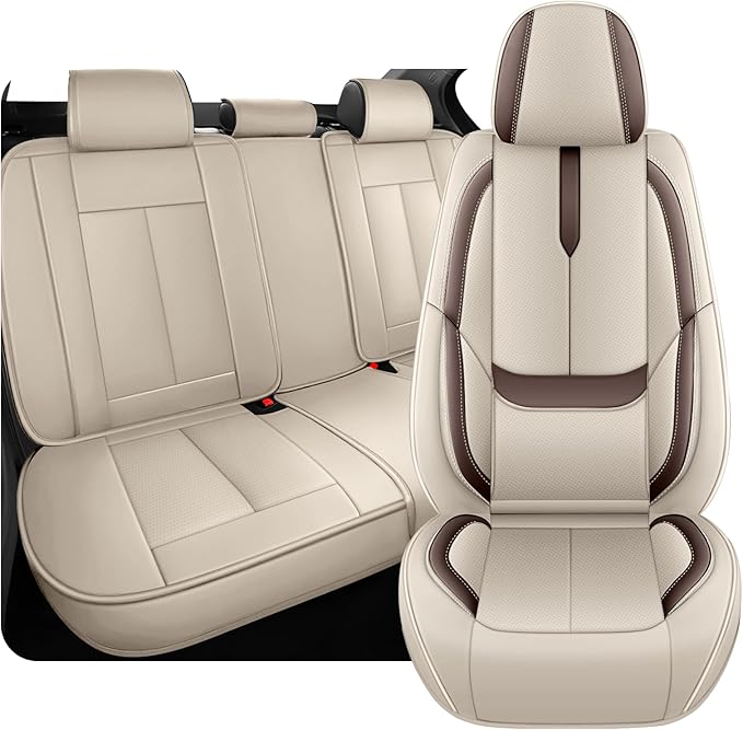 Fit for 98% of Mercedes Benz Car Seat Covers, Premium Nappa Leather Seat Cover, Fully Wrapped Protect Modern Style Seat Cover (5-Seat Standard, Beige & Brown)