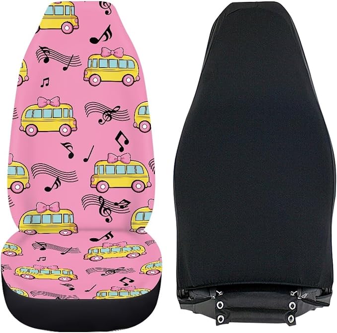 Car Seat Covers 2 Pcs Breathable School Bus Pink Car Seat Cover Stretch Polyester Fabric Cover Removable Automotive Accessories Universal Fit for Most Cars,SUV, Trucks