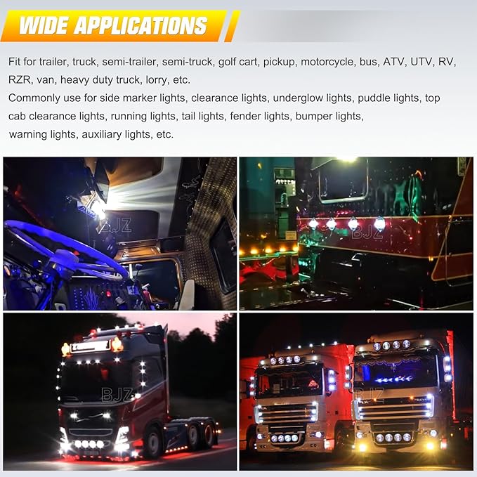 BJZ 6Pcs White Watermelon LED Strobe+Constant Marker Lights Dual Function Watermelon-Shaped Side Marker Clearance Tail Top Cap Roof Lights for Trailer Truck Semi-Trailer Heavy-Duty Truck Bus Van