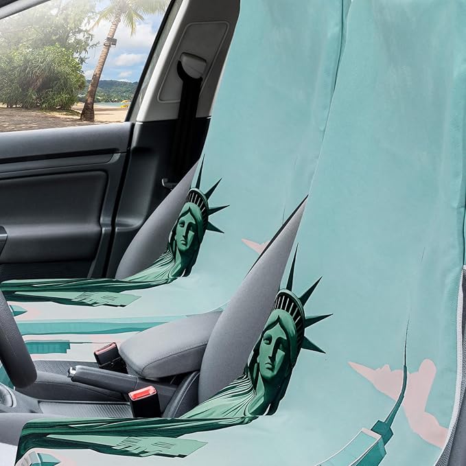 2 Pack Car Seat Towel Covers with Storage Bag 63 x 32 Inch Athletic Running Towel Seat Sweat Washable Non Slip Cover Gift for Car Outdoor Sport Activities (Statue of Liberty)