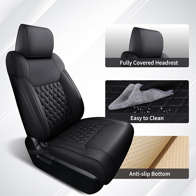 Huidasource Tacoma Seat Covers Full Set, Full Coverage Leather Truck Seat Cushion Cover Custom Fit for 2005-2015 Double & Crew Cab 2nd Gen Toyota Tacoma Base Prerunner SR5 Limited(Full Set/Black)