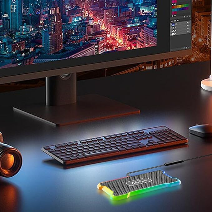 Wireless Charger Car Fast Charging pad, POLMXS Wireless Phone Charger Cell Phone RGB Light up Cordless Charging mat Compatible with iPhone 11/12/12/14/15 Galaxy S21/S22/S23/24 Airpod (C15 PAD)