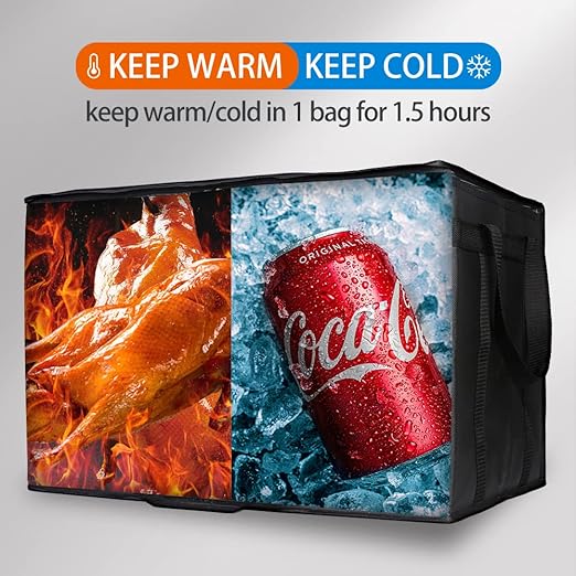 Bodaon 2-Pack Insulated Food Delivery Bag for Hot and Cold Meal, XXXL, Black, Grocery Tote Insulation Bag for Catering, Large Pizza Warmer