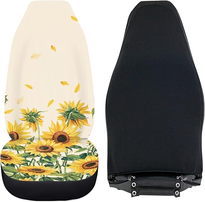 Sunflowers Print 2 Pcs/Set Car Front Seat Covers, Universal Fit Seat Covers for Sedan, Truck, SUV Polyester Bucket Cushion Protectors