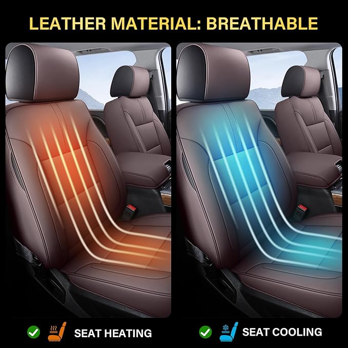 Coverado Chevy Silverado Seat Covers, Faux Leather Seat Covers Fit for Chevy Silverado GMC Sierra 2007-2026 1500, 2015-2026 2500HD 3500HD Crew Double Extended Cab (Front,Brown)