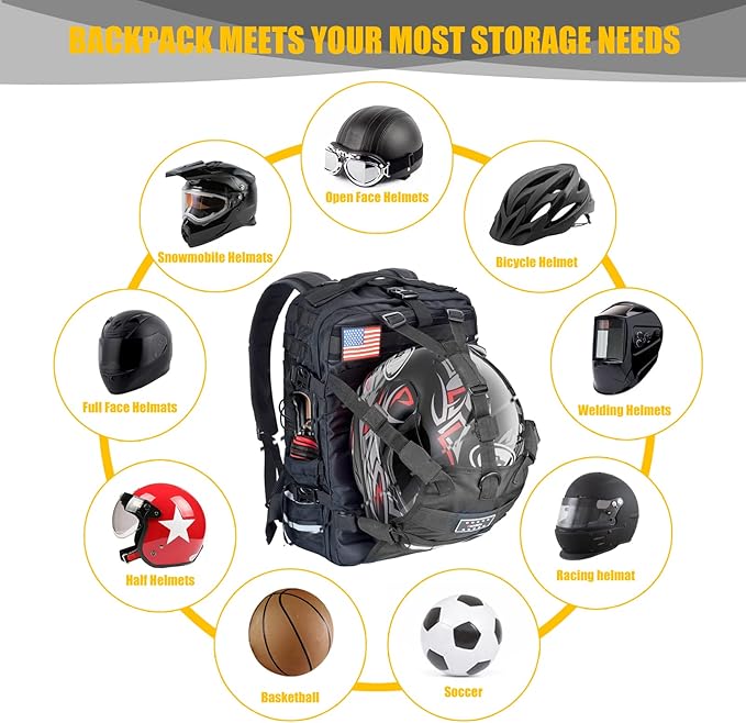 Large Capacity Motorcycle Helmet Backpack, Motorcycle Riding Hiking Backpack for Cycling