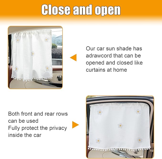 Car Side Window Sun Shade Privacy Curtain for Baby - Blackout UV Protection Car Window Shades with Suction Cup for Back Seat - Cute Auto Camping Windows Screen Shades (Five Small Flowers)