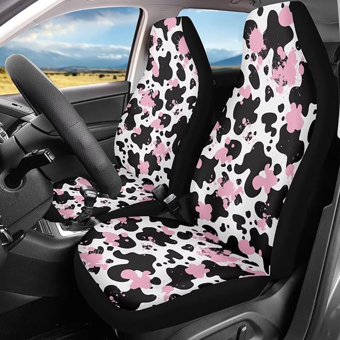 Pink Black Cow Print Front Seat Covers for Cars Navajo Aztec Driver Car Seat Protector Comfort Polyester Bucket Seat Covers Universal Fit for SUV Truck Sedan