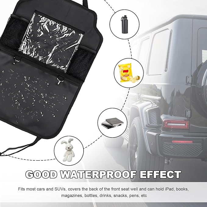 2PCS Car Backseat Organizer, Oxford Car Back Seat Protecter Kick Mat with Touch Screen Tablet Holder, Waterproof Automotive Seatback Storage Bag with Multi Functional Pockets (Zipper)